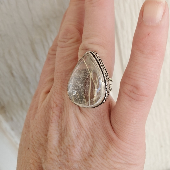 Natural Golden Rutile 925 Silver Ring. - Picture 4 of 8